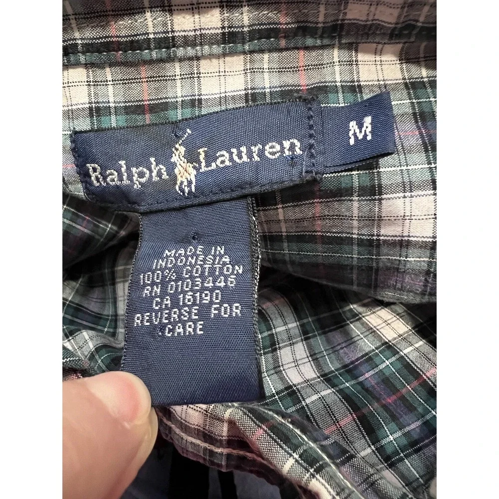 Ralph Lauren Long Sleeve Boys Size M Medium 10 - 12 Green Plaid Button Down